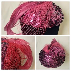 Pinkish/Purple Sequin Cocktail Feather Hat Vintage 1990s